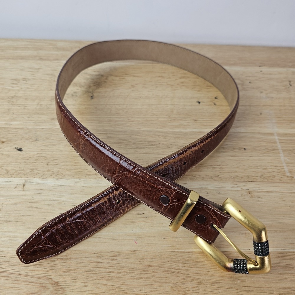 JUDITH JACK‎ Womens Brown Leather Belt MADE IN USA Size Medium Gold Buckle